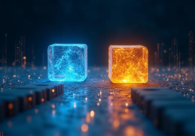 A conceptual representation of choosing between custom AI architecture and ready-made software solutions