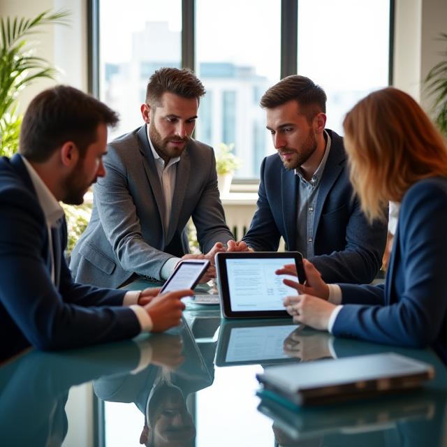 Consulting team reviewing data architecture diagrams